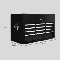 HOMCOM Gereedschapskist, Afsluitbaar, 3 Laden, Stalen Behuizing, 60x26x34cm, Zwart(m-3)