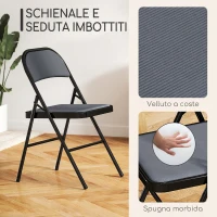 HOMCOM Set di 4 Sedie Pieghevoli Imbottite in Velluto a Coste, Sedia Pieghevole da Interno per Casa, Ufficio, Grigio(m-4)
