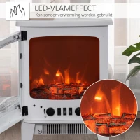 HOMCOM LED elektrische haard staande haard haardkachel met vlameffect 900/1800W metaal ABS kunststof glas wit 39 x 26 x 54,8 cm(m-4)
