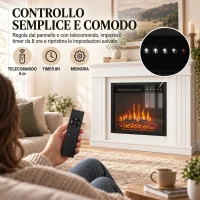 HOMCOM Camino Elettrico da Terra/Incasso con Cornice per TV 38'', 1800W, Effetto Fiamma 3D, Funzione Memory, Bianco(m-8)