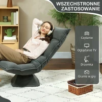 HOMCOM Krzesło podłogowe obrotowe 360° z 5-stopniową regulacją oparcia, składana sofa medytacyjna, tapicerowane leniwe sofa do salonu, gier i czytania, ciemnoszare(m-7)
