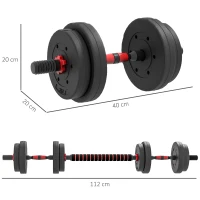 HOMCOM Set 2 Manubri Antiscivolo con 8 Dischi Pesi da 15 kg totali e Connettore, in Acciaio, HDPE e Sabbia, Nero(m-3)