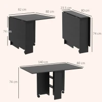HOMCOM Masă pliabilă compactă cu 2 extensii pentru 6 persoane, cu rafturi și roți, negru(m-3)