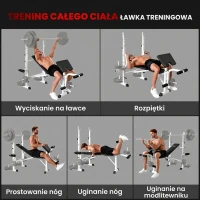 Regulowana ławka treningowa HOMCOM, wielofunkcyjna ławka treningowa ze stojakiem na obciążenia, prasa do klatki piersiowej, prasa do nóg, podłokietnik do treningu siłowego, stal, czarny+biały(m-4)