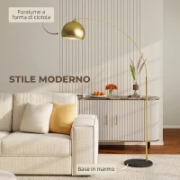 HOMCOM Lampada da Terra ad Arco Moderna 40W E27, Asta Regolabile in Altezza, Paralume in Metallo, Oro(m-4)