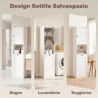 HOMCOM Colonna Bagno Slim con Cesto Portabiancheria Ribaltabile, 40x40x170 cm, Bianco(m-9)