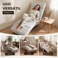 HOMCOM Sillón Relax Reclinable con 8 Puntos de Masaje y Calor Lumbar 5 Modos Mando y Bolsillo Lateral Blanco Crema(m-6)