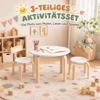 AIYAPLAY Stolik dziecięcy z 2 krzesłami, zestaw 3-częściowy, sztaplowane krzesła, zaokrąglone krawędzie, dla dzieci 3-8 lat, Biały(m-4)