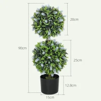 HOMCOM Set of 2 Artificial Plants, Lavender Flowers Ball Trees with Pot, for Home Indoor Outdoor Decor, 70cm(m-3)