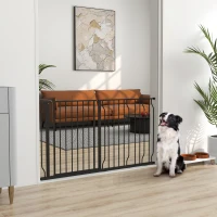 PawHut Cancelletto di Sicurezza per Cani in Acciaio e ABS, Cancellino per Cani Estensibile 75-145cm, Nero(m-2)