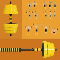 HOMCOM 25 kg Zestaw Hantli i Sztangi, Ergonomiczny Zestaw Hantli 3-w-1, 12 × Płytki, 2 × Krótkie Sztangi, 1 × Długa Sztanga, Żółty+Czarny(m-7)