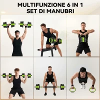 SPORTNOW Set Pesi da Palestra 6 in 1 da 20kg Totali in Plastica e Sabbia, Bilanciere e Supporto per Flessioni, Verde(m-4)