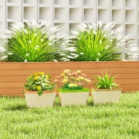 Outsunny Set of 3 Self Watering Plant Pots Outdoor, 27cm Rectangular Garden Planters with Visual Water Level Window, Plastic Flower Pots for Indoor Outdoor Garden Balcony(m-10)