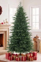 HOMCOM 7ft Artificial Christmas Tree Full Hinged Xmas Tree Solid Pine Wood Stand, Green(m-2)