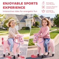 AIYAPLAY Rocking Horse, Plush Ride On Horse with Hoof Sounds, Music, Rolling Wheels and Pedal for 3-7 Years, Up to 50kg, Pink(m-6)