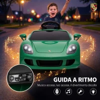 AIYAPLAY Auto Elettrica Bambini Porsche Carrera GT 12V con Telecomando, 2 Motori, Sospensioni e Porte Apribili, Verde(m-9)