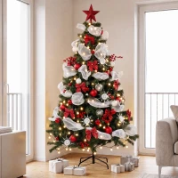 HOMCOM Albero Natale Folto 180cm con 200 Luci LED, Telecomando, 8 Modalità, 800 Rami, Palline, Nastri, Fiocchi(m-14)