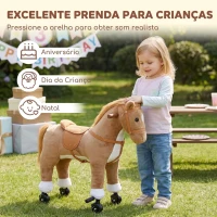 AIYAPLAY Cavalo de Brincar para Montar com Rodas, Sons de Cascos, Música e Pedais, Asas, Estrutura Metálica, +3 Anos, 50 kg, Castanho(m-9)