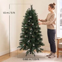 HOMCOM 5ft Artificial Christmas Tree, Fir Hinged Xmas Tree with 490 Branch Tips, Foldable Metal Stand, Easy Assembly, Green(m-3)