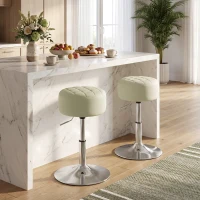 HOMCOM Sgabello Bar in Pelle PU con Altezza Regolabile, Seduta Morbida Spessa, Girevole a 360°, per Penisola, Bianco(m-12)