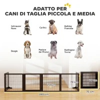 PawHut Cancelletto per Cani di Piccola/Media Taglia a 6 Pannelli Pieghevoli, in Legno e Acciaio, 432x36x70 cm, Nero(m-3)
