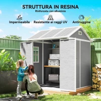 Outsunny Casetta da Giardino in Resina con Pavimento, 2 Porte con Blocco, Finestra, 1.8x1.8m, Grigio(m-5)