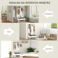 HOMCOM 2 w 1 wieszak na ubrania, wieszak na ubrania z 4 wieszakami, garderoba z ławką na buty i półkami, wieszak na ubrania z zabezpieczeniem antyprzechyleniowym, do przedpokoju, korytarza, sypialni, biały + szary(m-6)