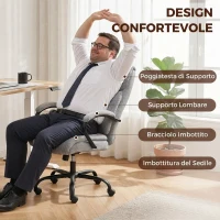 Vinsetto Sedia Ufficio Ergonomica in Tessuto Effetto Lino, Portata 220kg, Girevole, Altezza Regolabile, Grigio Chiaro(m-9)
