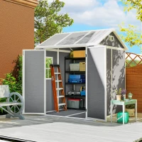 Outsunny Casetta da Giardino in Resina con Pavimento, 2 Porte con Blocco, Finestra, 1.8x1.8m, Grigio(m-2)