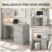 HOMCOM Scrivania Ufficio con 3 Cassetti 100x50 cm, Scrivania Salvaspazio per Studio Casa Ufficio, Grigio Effetto Marmo(m-5)