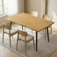 HOMCOM Tavolo da Pranzo Rettangolare per 4 Persone, 110x70 cm Tavolo Cucina con Piano Effetto Legno, Rovere e Nero(m-11)