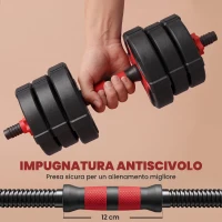 SPORTNOW Set Manubri Regolabili 5 in 1 da 30kg Totali, Set Pesi Palestra Utilizzabile come Kettlebell, Nero e Rosso(m-6)