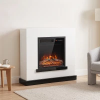 HOMCOM Camino Elettrico da Terra con Cornice Porta TV 50'', 900/1800W, Effetto Fiamma 3D LED Realistico, Bianco(m-13)