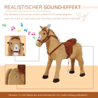 HOMCOM Reitpferd Spielpferd zum Reiten Stehpferd mit Sattel, Sound, Steigbügel Plüschpferd für Kinder ab 2 Jahren Beige(m-4)
