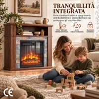 HOMCOM Camino Elettrico da Terra/Incasso per TV 36'' con Cornice e Ripiano, 1800W, Effetto Fiamma 3D, Ceppi, Marrone(m-8)