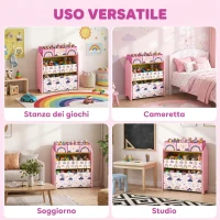 AIYAPLAY Scaffale Portagiochi Bambini a 3 Livelli con 6 Contenitori, Tema Ragazza Rosa, per Cameretta e Sala Giochi(m-8)
