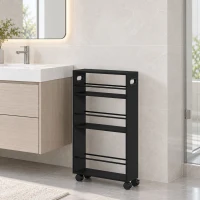 HOMCOM Carrello portaoggetti slim a 3 ripiani con ruote e barre laterali, salvaspazio per cucina e bagno, 4 ruote, nero(m-12)