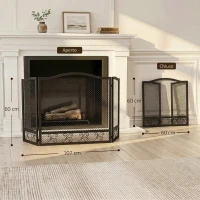 HOMCOM Parascintille Camino Pieghevole a 3 Pannelli in Metallo Verniciato, Pronto all'Uso, 107x1x60 cm, Nero(m-3)