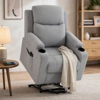 HOMCOM Fauteuil Releveur Électrique Massage Vibration et Chaleur, Fauteuil Relax Électrique, Dossier Inclinable, Port USB, Gris(m-8)