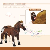 HOMCOM Reitpferd Spielpferd zum Reiten Stehpferd mit Sattel, Sound, Steigbügel Plüschpferd für Kinder ab 2 Jahren Braun(m-5)