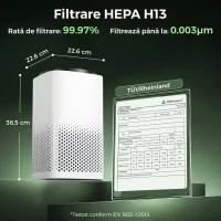 HOMCOM Purificator de Aer Smart cu Aplicație, WiFi, pentru 27 m², Filtru HEPA, CADR 225 m³/h, 28 dB(m-3)