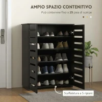 HOMCOM Mobile Scarpiera a 5 Livelli con 4 Ripiani Regolabili e Ante a Doghe, in Legno, 76x33Px98 cm, Nero(m-4)