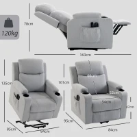 HOMCOM Fauteuil Releveur Électrique Massage Vibration et Chaleur, Fauteuil Relax Électrique, Dossier Inclinable, Port USB, Gris(m-3)