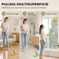 HOMCOM Set Mocio Lavapavimenti e Secchio a 2 Scomparti con Strizzatore, 5 Panni Ricambio in Microfibra, Grigio Scuro(m-5)