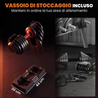 SPORTNOW Set di Manubri Regolabili 48 kg, 5 in 1 con Quick-Dial, Blocco di Sicurezza, Impugnatura Antiscivolo e Vassoio(m-7)