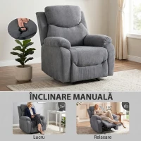 HOMCOM Fotoliu Reclinabil Manual din Material Tip In, cu Suport pentru Picioare și Cotiere Căptușite, Gri Închis(m-4)