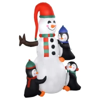 HOMCOM Schneemann Outdoor-Weihnachtsdekoration, inkl. Gebläse, bunte LED´s, selbstaufblasend 1,4 m, Mehrfarbig(m-12)