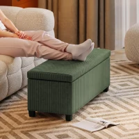 HOMCOM Banc de Rangement, Bout de Lit en Velours Côtelé avec Couvercle, pour Salon, Chambre, Entrée, 112x42x40 cm, Vert Clair(m-8)