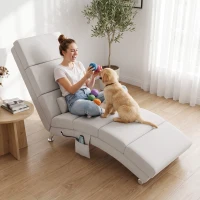 HOMCOM Fauteuil relax salon fauteuil de massage et chauffage meridienne avec télécommande et oreiller, tissu effet lin, crème(m-8)