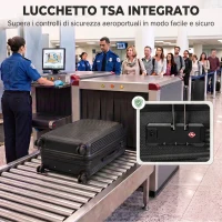 HOMCOM Valigia Rigida Media 68L, Bagaglio Espandibile ABS con 4 Ruote Girevoli, Angoli Protettivi, 66x43x27 cm, Nero(m-6)